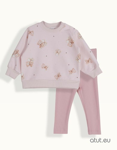 Komplet dziewczęcy bluza z misiami i różowe prążkowane legginsy