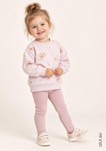 Komplet dziewczęcy bluza z misiami i różowe prążkowane legginsy